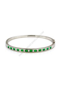 Emerald and Diamond Oval Hinged Bangle